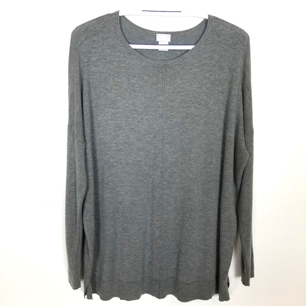 Chico's Women Cashmere Blend Pullover Sweater Sz M Gray Soft Travel Comfort